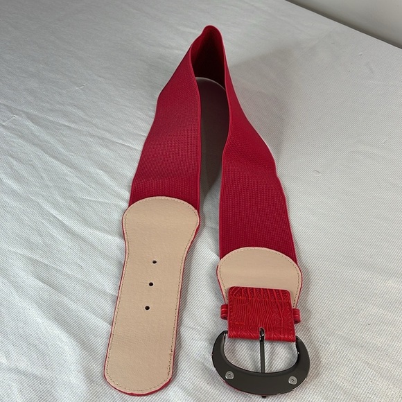 Vintage Vibe Wide Stretchy Snakeprint Red Belt Pewter Look L - Picture 3 of 7